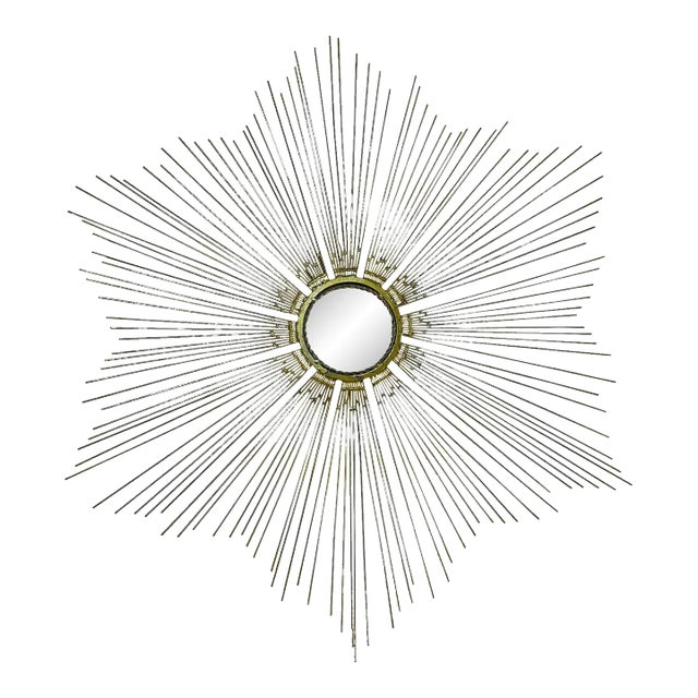Large Mid 20th Century Chaty Vallauris Style Metal Sunburst Wall Mirror For Sale