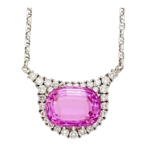 36.10 Carat Cushion-Cut Kunzite and Diamond in 18k White Gold Necklace