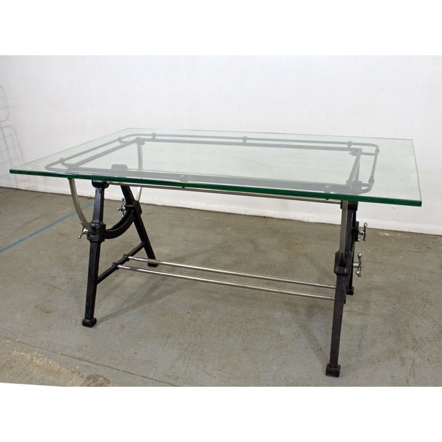 Industrial Modern Cast Iron Glass Top Desk Table Chairish
