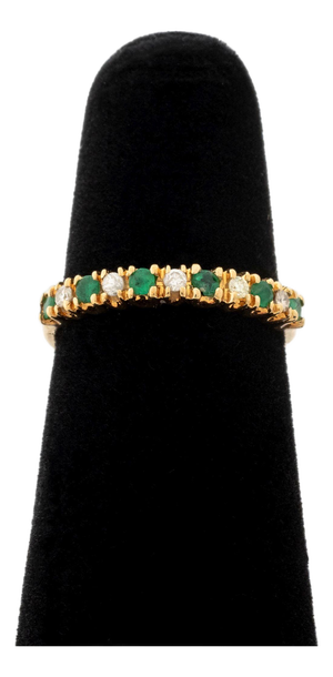 Modernist Emerald and Diamond 14k Yellow Gold Band Ring