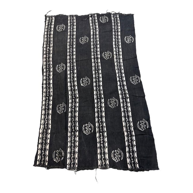 Vintage African Black and White Mud Cloth Textile Mali 66" by 41" For Sale