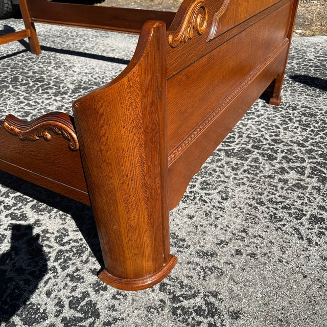 1990s Lexington Carved Victorian Mansion Oak Bed - Queen Size For Sale - Image 14 of 16