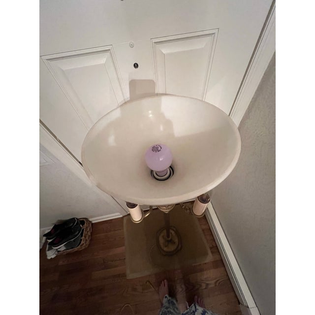 Vintage Brass and Frosted Glass Torchière Floor Lamp For Sale - Image 4 of 7