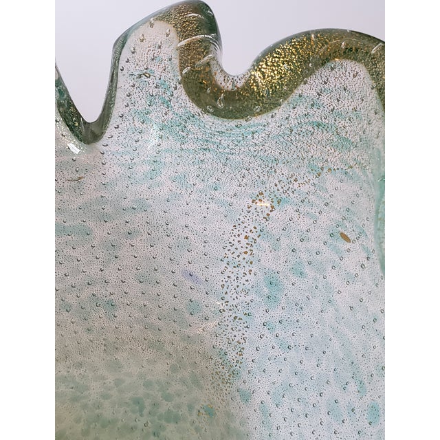 1950s Archimede Seguso Murano Glass Leaf Bowl Green Gold Bullicante For Sale - Image 17 of 17