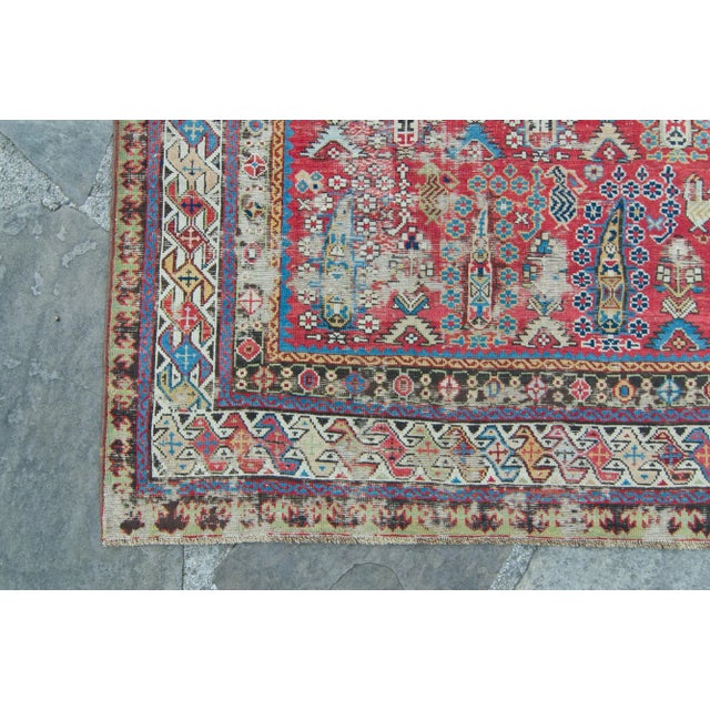 Textile 1900s Antique Red Distressed Geometric Handwoven Runner - 4’2.5” X 10’ For Sale - Image 7 of 11