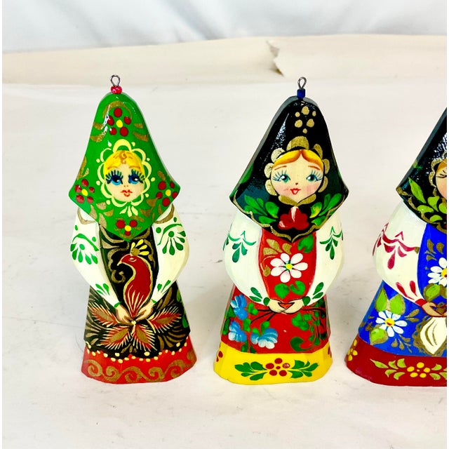 Figurative Vintage Boho Chic Folk Art Russian Hand Crafted Christmas Ornaments - Set of 6, Small. For Sale - Image 3 of 10