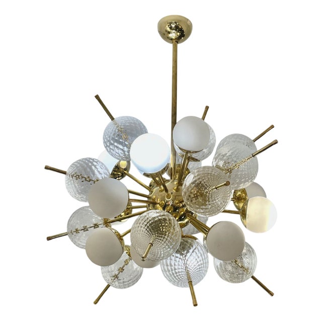 Sputnik Lamp with White and Transparent Murano Glass Bubbles, 1960s For Sale