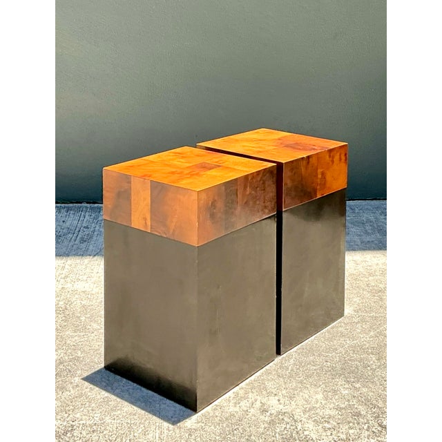 Late 20th Century Vintage Parquet Burl Wood Drinks Tables - A Pair For Sale - Image 5 of 6