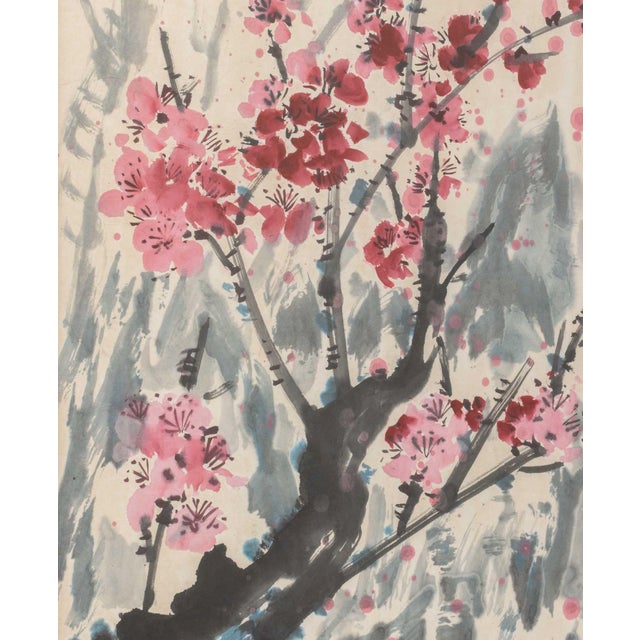 Ding Yong Nian Cherry Blossoms Gouache For Sale - Image 4 of 8