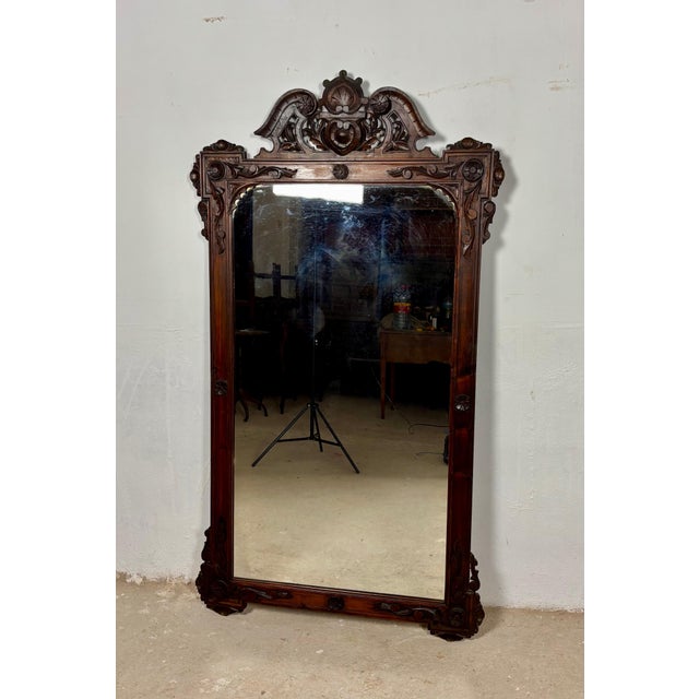 Brown Large Renaissance Revival Hardwood Mirror, Early 20th-Century For Sale - Image 8 of 16