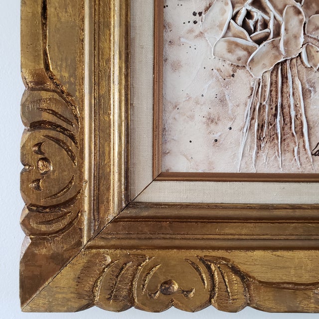 Carole Gerst Katz Textured Floral Bouquet Art Impasto Oil Painting Framed in an Ornate Gold Gilted Carved Wood Frame...