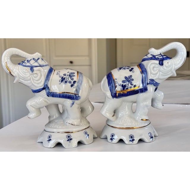 Ceramic Vintage Blue and White Auspicious Porcelain Elephants - A Pair For Sale - Image 7 of 9