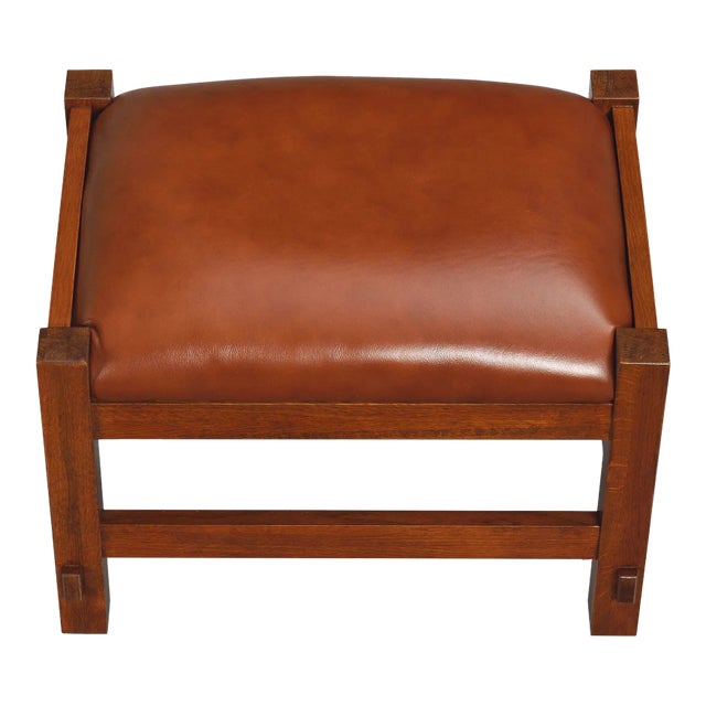 Crafters and Weavers Mission Spindle Stool Quarter Sawn Oak & Leather Chairish