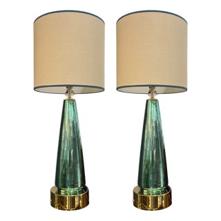 Metallic Blue Murano Lamps, Set of 2 For Sale