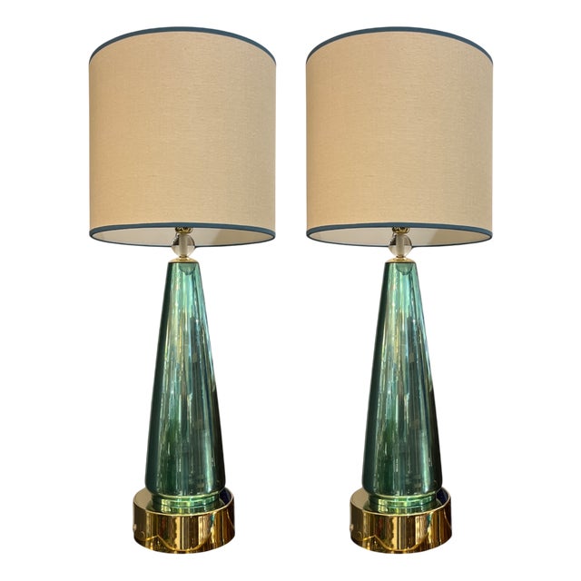 Metallic Blue Murano Lamps, Set of 2 For Sale