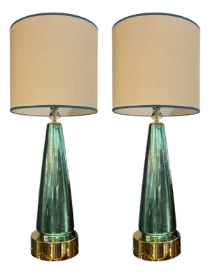 Metallic Blue Murano Lamps, Set of 2