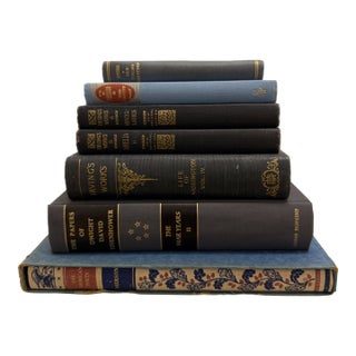 Set of 16 Decorative Antique and Vintage Blue Books For Sale