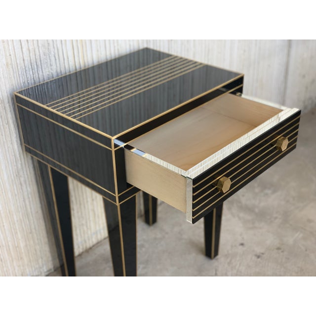 New Mirrored Nightstand in Black Mirror and Chrome With One Drawer
