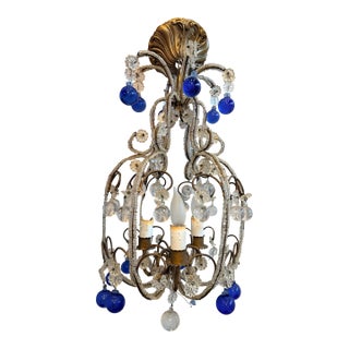 Antique Victorian Chandelier With Amber and Floral Crystal Pendants For Sale