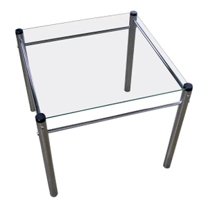 1970’s Modern Square End or Side Table by James David Cylindrical Chrome Tube Frame & Glass Top