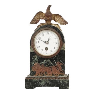 Antique Empire Gilt Bronze and Marble Desk Clock For Sale