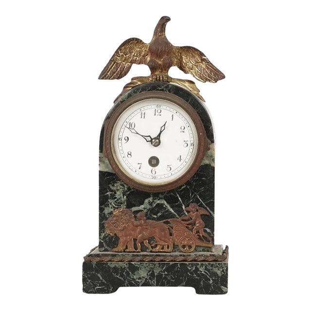 Antique Empire Gilt Bronze and Marble Desk Clock For Sale