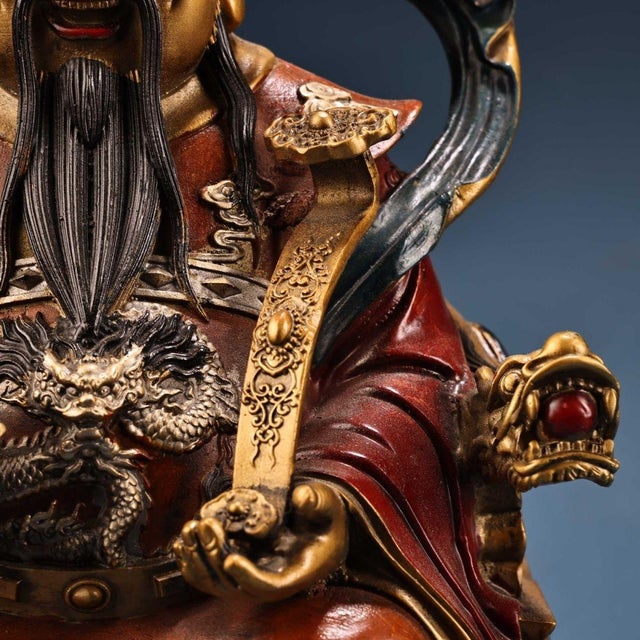 Large Vintage Gilt Bronze God of Wealth Statue - Chinese Caishen Sculpture With Polychrome For Sale - Image 10 of 10
