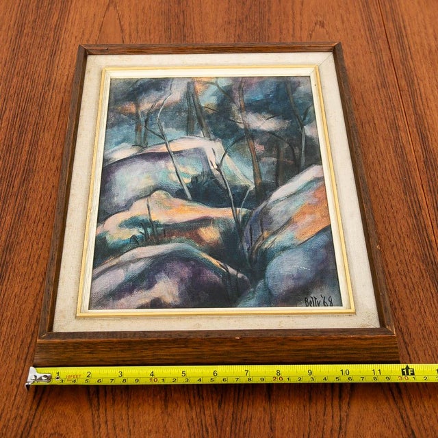 Purple 1960s Mid Century Modern Paintings Original Art Abstract Landscape Expressionist Pair For Sale - Image 8 of 11