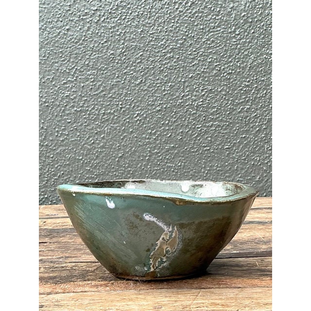 Vintage Green Glazed Studio Pottery Bowl For Sale - Image 12 of 15