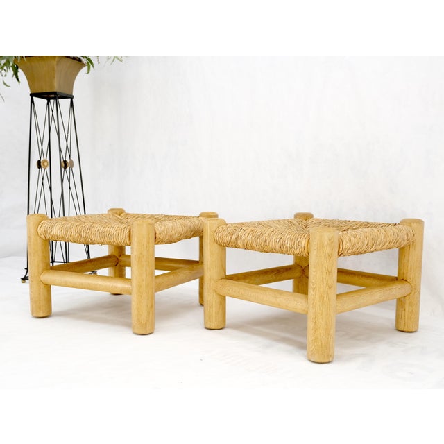 Pair of Heavy Thick Solid Chestnut Legs Rope Seats Benches Stools Mint! For Sale - Image 4 of 12