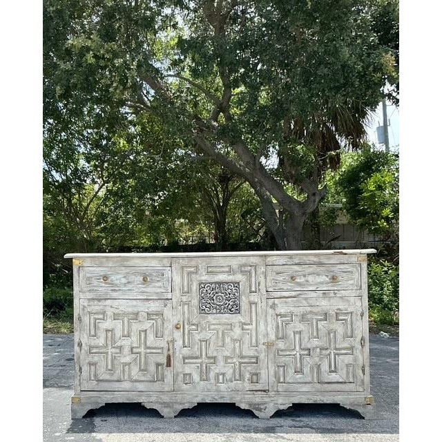 Antique Boho 19th Century Carved Tall Credenza For Sale - Image 4 of 10