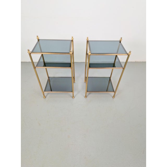 Mid-Century Modern 3-Tier Side Tables in Brass and Smoked Glass from Maison Jansen, 1960s, Set of 2 For Sale - Image 6 of 13
