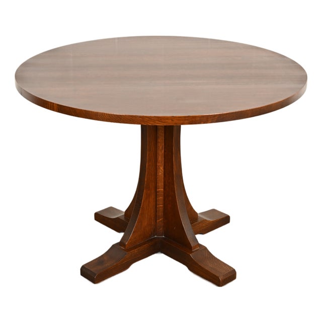 Stickley Mission Oak Arts & Crafts Pedestal Center Table or Breakfast Table For Sale