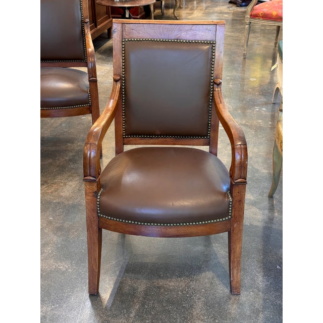 19th Century Pair of 19th Century French Fauteuils With Leather Upholstery For Sale - Image 5 of 10