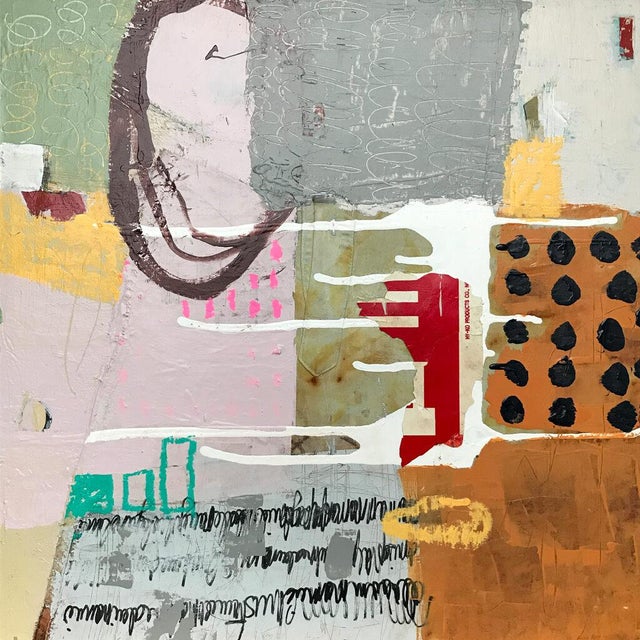 Abstract Christiane Corcelle "Hy-Ko" Mixed Media on Board, Framed Abstract Collage Painting in Gray, Pink and Ochre, 2022 For Sale - Image 3 of 6