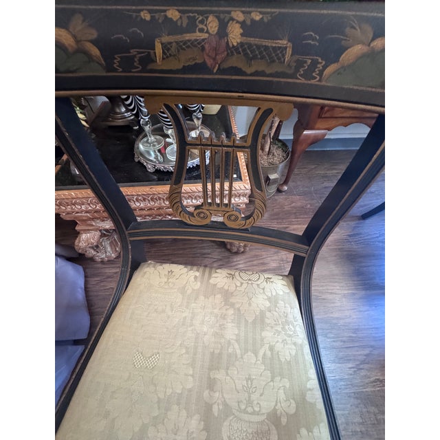 Black Set of Six Regency Style Ebonized and Parcel-Gilt Lyre Back Dining Chairs For Sale - Image 8 of 9