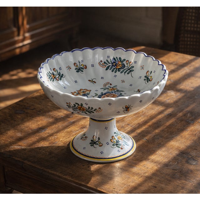 Vintage French Moustiers Pedestal Cup, 1950 For Sale - Image 3 of 8