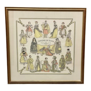 Vintage Framed Hermes Scarf Costumes Des Dames For Sale