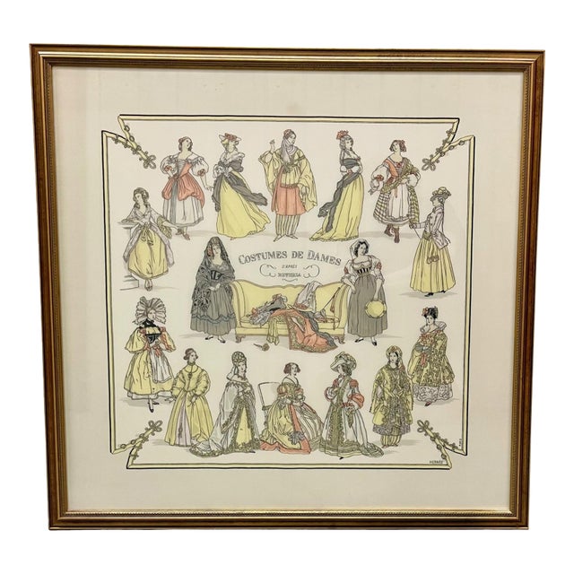 Vintage Framed Hermes Scarf Costumes Des Dames For Sale