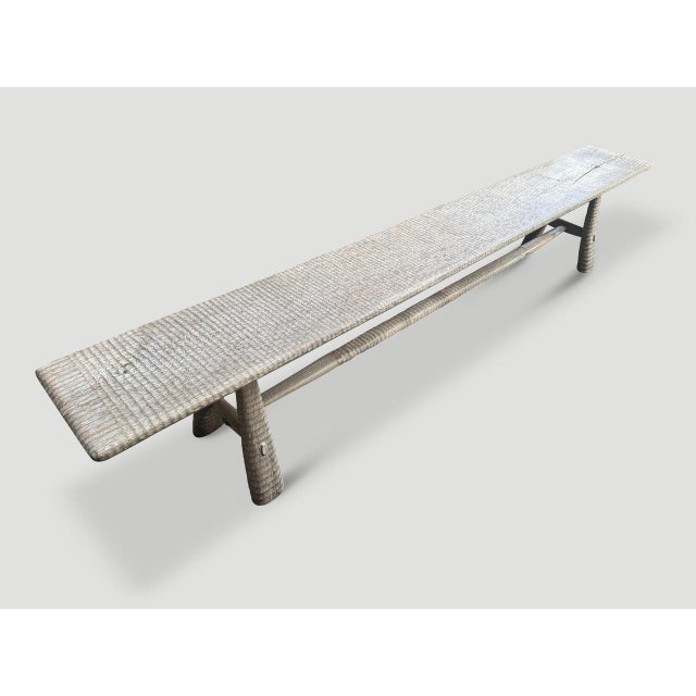 Mid-Century Modern Andrianna Shamaris Impressive Minimalist Hand Carved Teak Wood Bench For Sale - Image 3 of 6