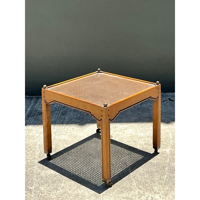 Vintage Brass Detail Cane Inset Drinks Table For Sale - Image 9 of 12