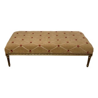 Louis XVI Style Neoclassical Gilt Wood Upholstered Bench Ottoman For Sale