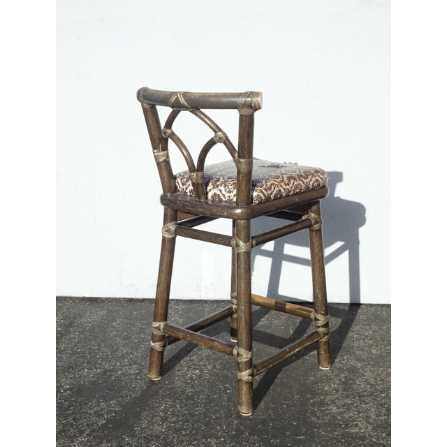 Wood Pair of Vintage McGuire Barstools Bar Stools W Leather Straps and Brass Footrest For Sale - Image 7 of 18
