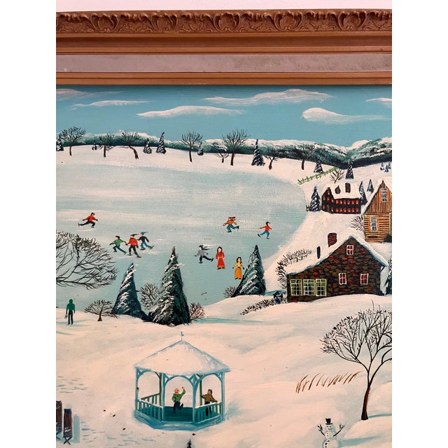 Large Vintage Winter Folk Painting by Stan Well For Sale In Orlando - Image 6 of 13