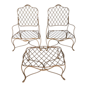 A Pair of Rose Tarlow Style Faux Bois Twig Armchairs and Ottoman With Custom Cushions