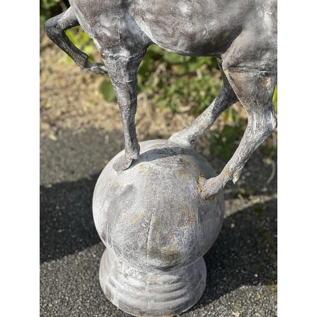 2000 - 2009 Cast Iron Stag Deer on Ball Garden Finial Sculptures, Set of 2 For Sale - Image 5 of 12