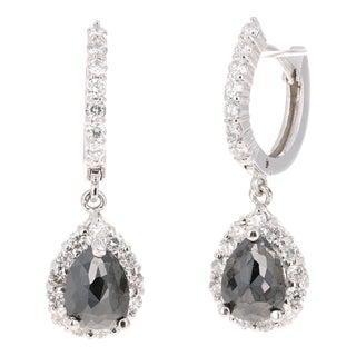 3.75 Carat Black Diamond White Gold Dangle Earrings, A Pair For Sale