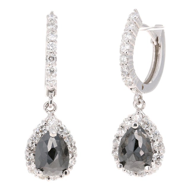 3.75 Carat Black Diamond White Gold Dangle Earrings, A Pair For Sale