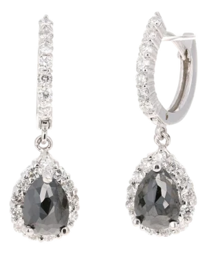 3.75 Carat Black Diamond White Gold Dangle Earrings, A Pair