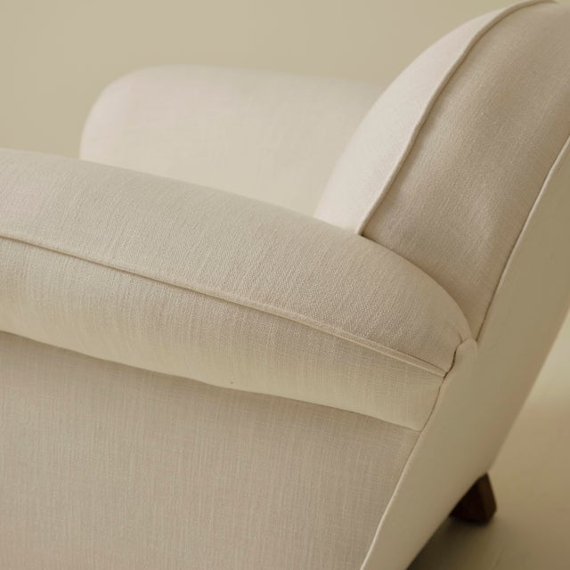 Wood French Art Deco Upholstered Club Chairs, a Pair, With Sculptural Rounded Backs, 1930's For Sale - Image 7 of 10